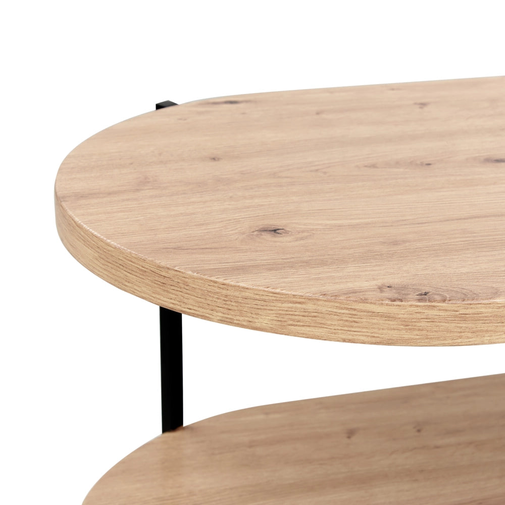 Tavolino con piano in MDF con gambe in metallo e forma ovale 120 x 50 cm in legno chiaro dal design classico