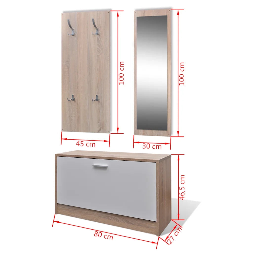 Scarpiera in Legno Set 3 in 1 Rovere e Bianco 241246