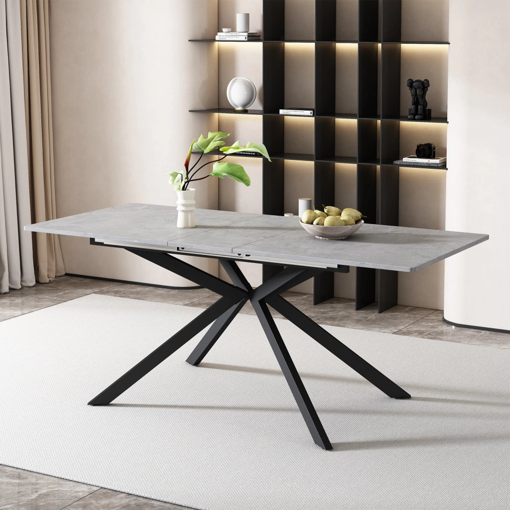 Tavolo da pranzo allungabile con gambe incrociate, effetto cemento, in MDF, per sala da pranzo, nero grigio