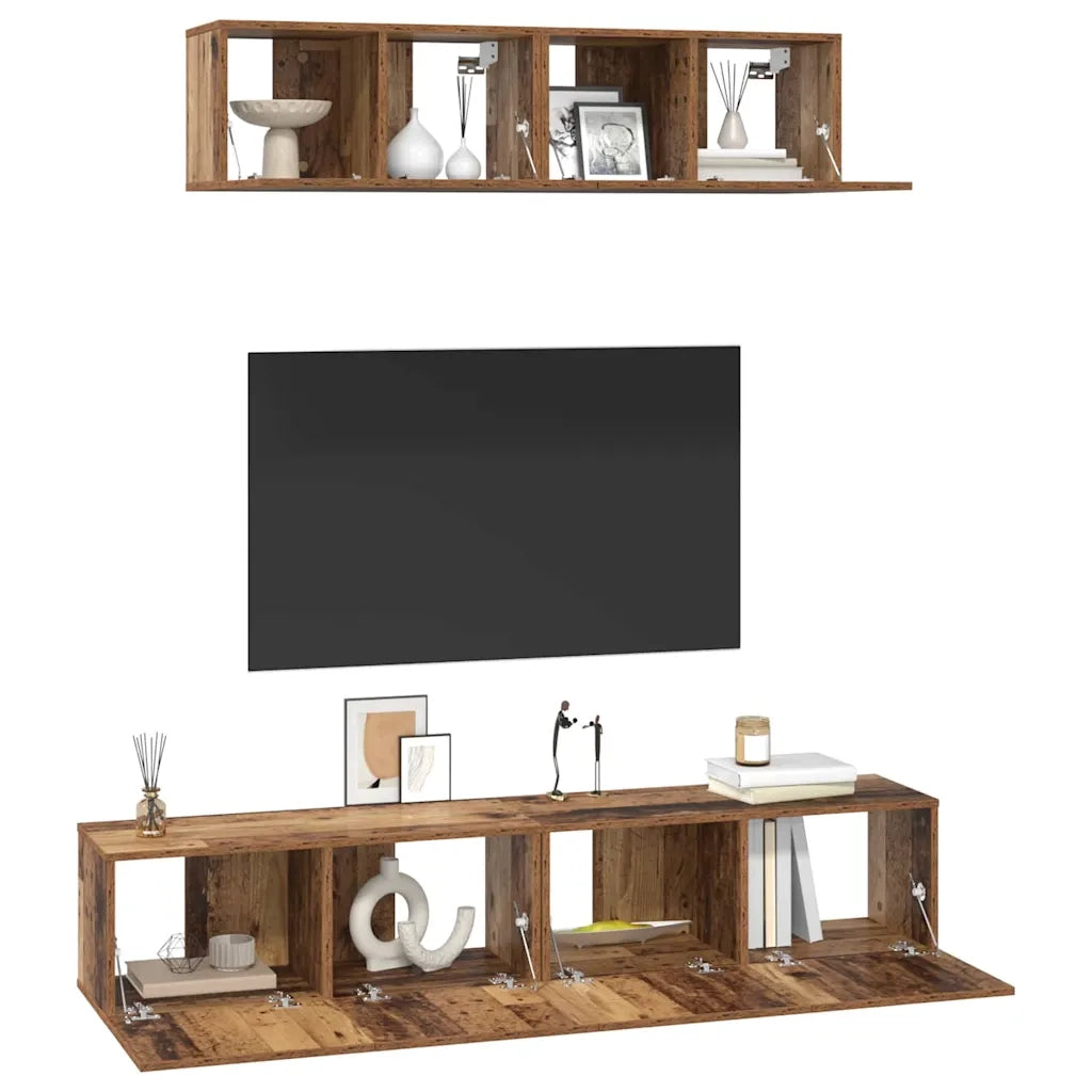 Set mobile TV 4 pz-Set di 4 Credenza per TV Legno vecchio Legno multistrato 823968
