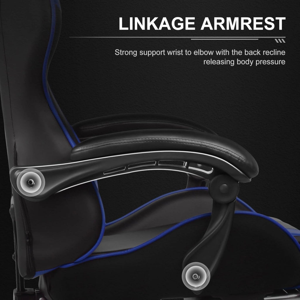 Sedia da Gaming, Ergonomico Sedia da Ufficio, con Massaggiante poggiapiedi e supporto lombare, Schienale Regolabile 90-135°, Portata 150 kg, sedia per computer, Blu