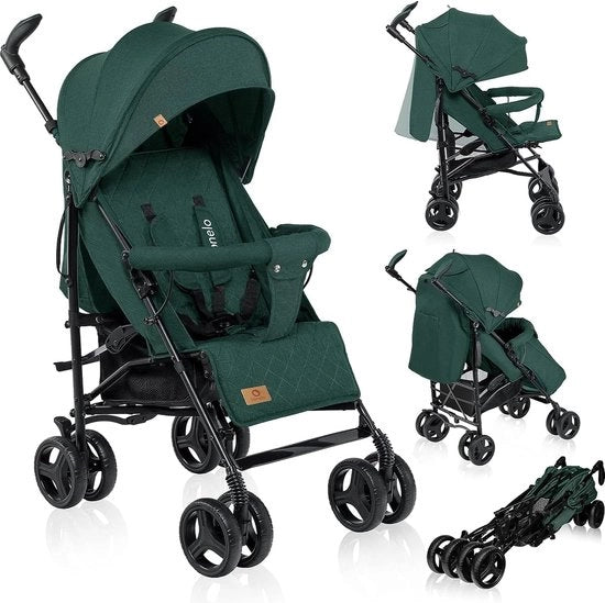 Carrello da passeggio pieghevole, costruzione ultraleggera 7kg, per bambini fino a 15kg, schienale regolabile, manubrio regolabile, cinture di sicurezza a 5 punti, sistema di chiusura rapido, pneumatici ammortizzati (Verde)