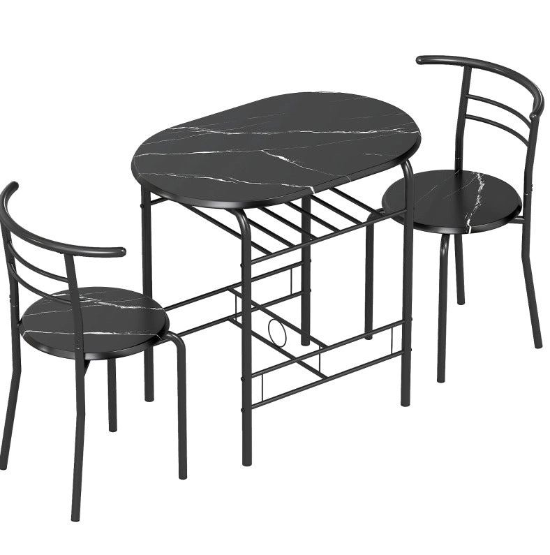 Set tavolo da pranzo con 2 sedie e ripiano effetto marmo nero