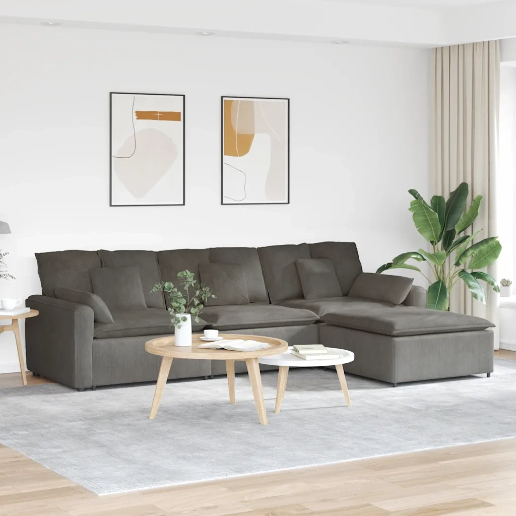 Divano Modulare con Poggiapiedi e Cuscini Grigio Chiaro 3321077