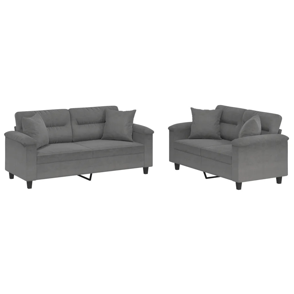 Set Divani 2 pz con Cuscini Grigio Scuro in Tessuto Microfibracod mxl 128691