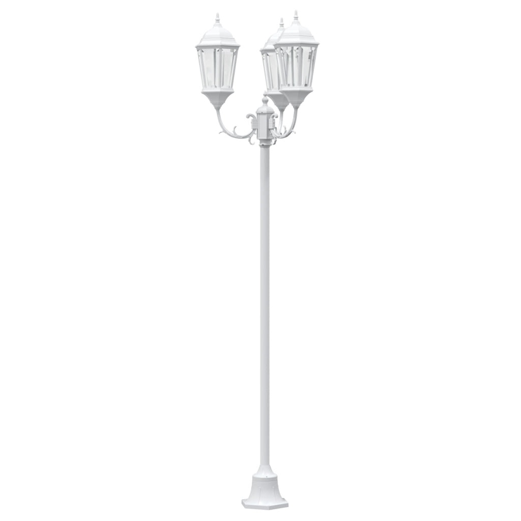 Lampione da Giardino  3 lampade E27 Bianco 220 cm Alluminio