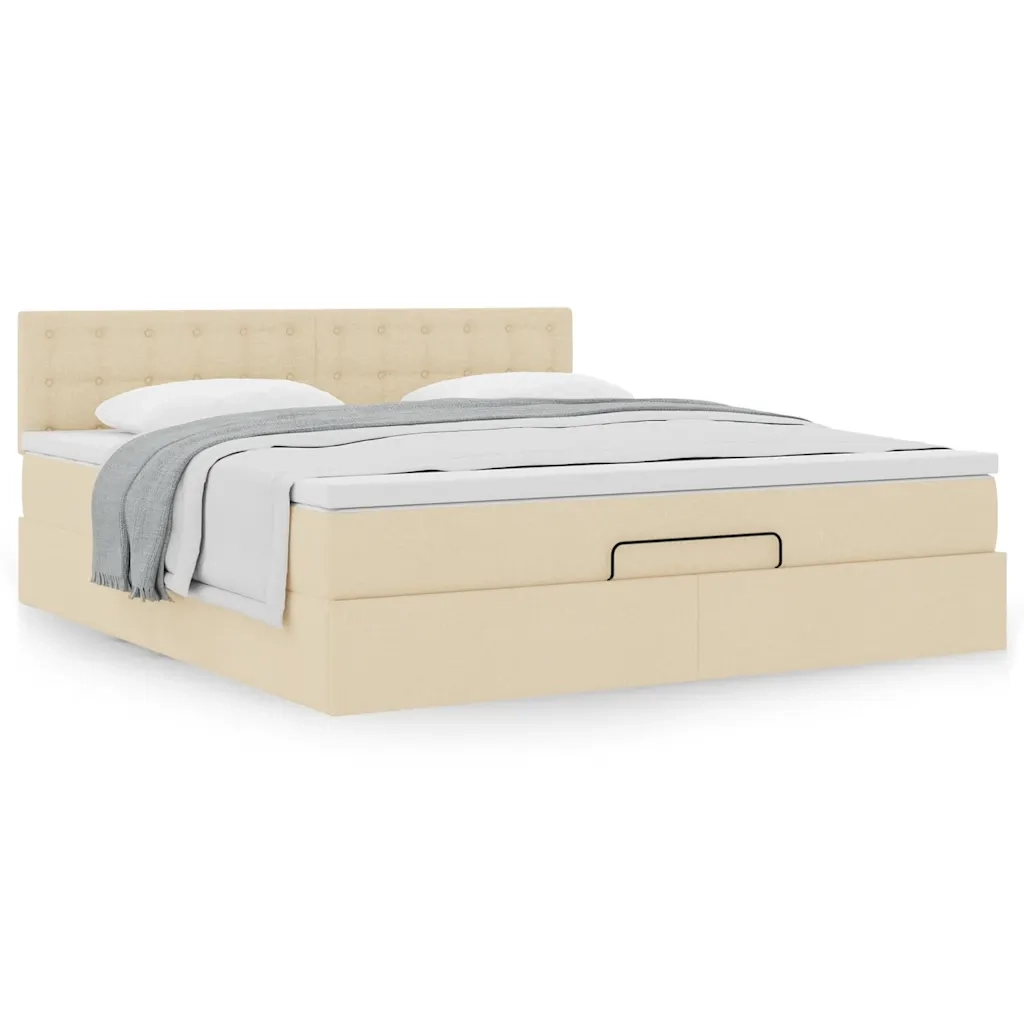 vidaXL Struttura Letto Pouf con Materasso Crema 160x200 cm in Tessuto