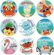 8 pezzi 5D pittura con diamanti DIY supporti con stile Aloha standard 9,5 cm diamanti rotondi arte e artigianato pittura e supporti DIY bicchieri, supporti per bicchieri, decorazione per la casa per bambini, adulti e principianti