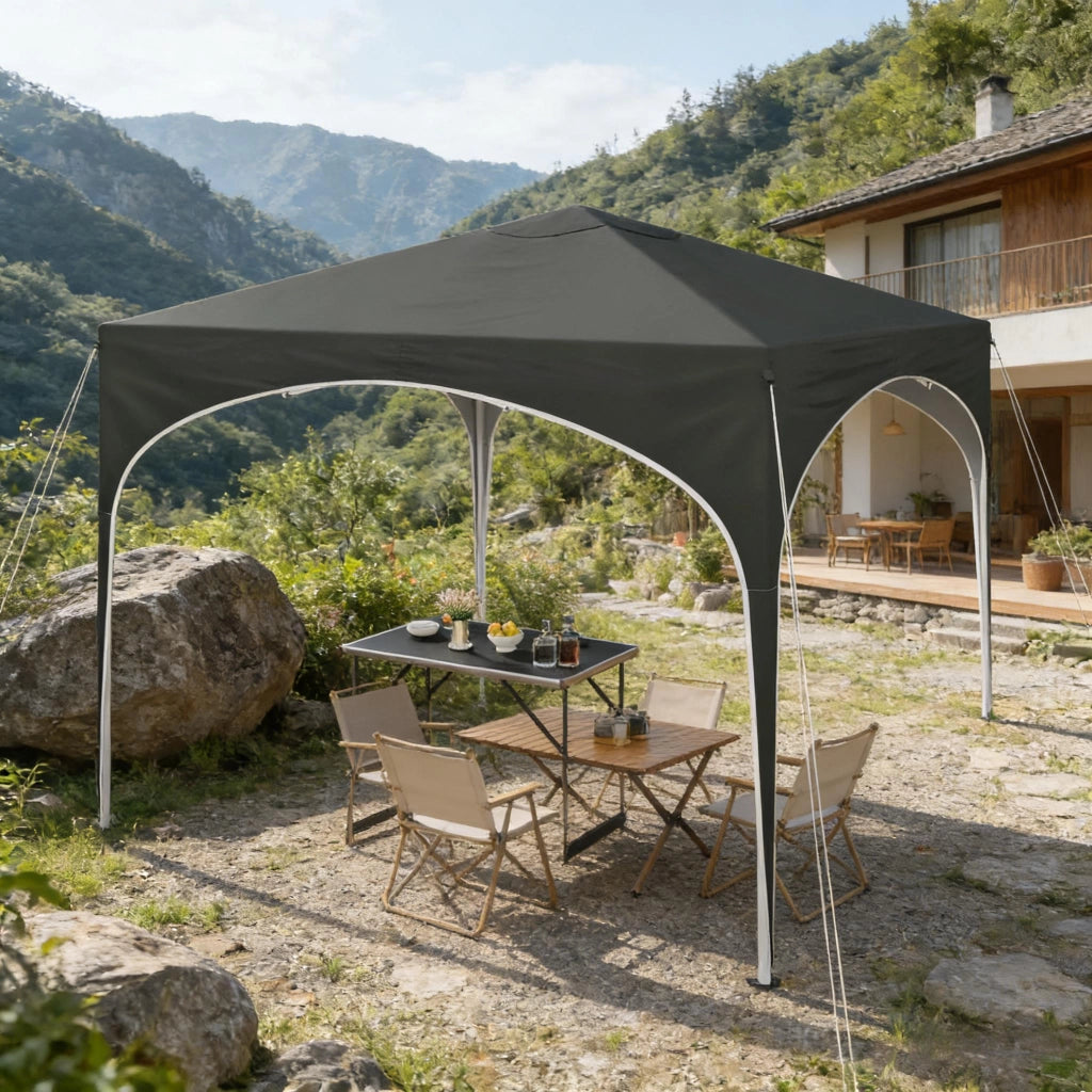 Gazebo pieghevole 3 x 3 m grigio con struttura in metallo e tetto in tessuto Oxford 210D