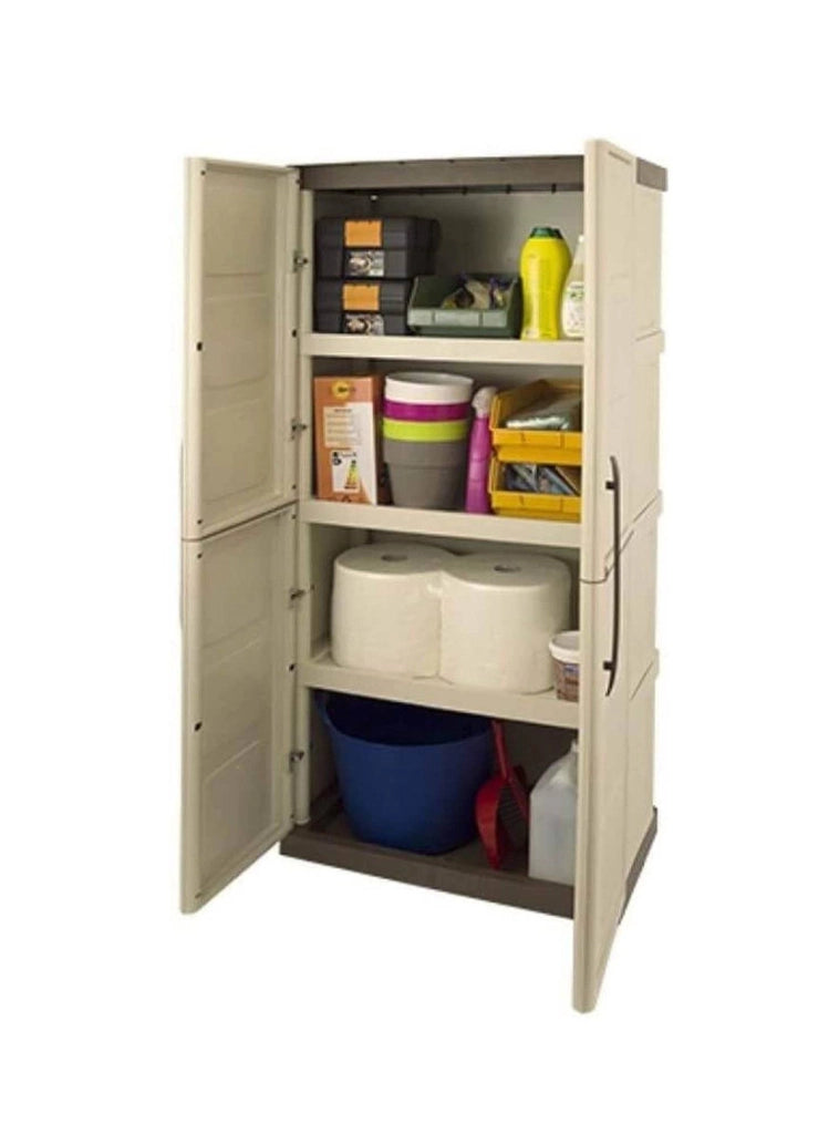 Mobile da Giardino Adenina, Armadio da Esterno 3 Ripiani Made in Italy, 70x39x165h cm Beige