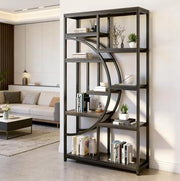 Libreria geometrica a 9 ripiani aperti in metallo nero e legno