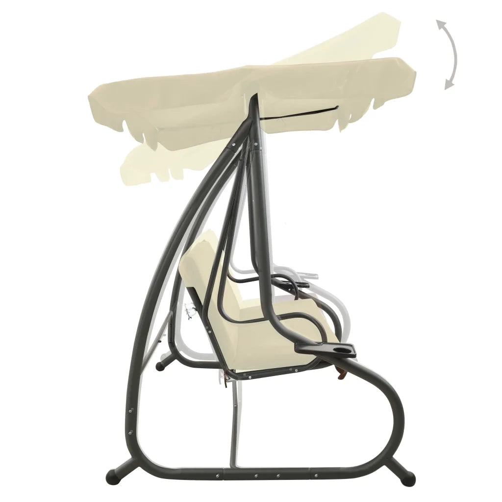 Panchina a Dondolo da Giardino con Baldacchino Bianco Sabbia cod mxl 39992