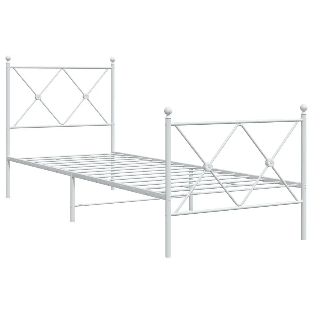 Letto singolo | Letto per adulti | Giroletto con Testiera e Pediera Metallo Bianco 80x200 cm
