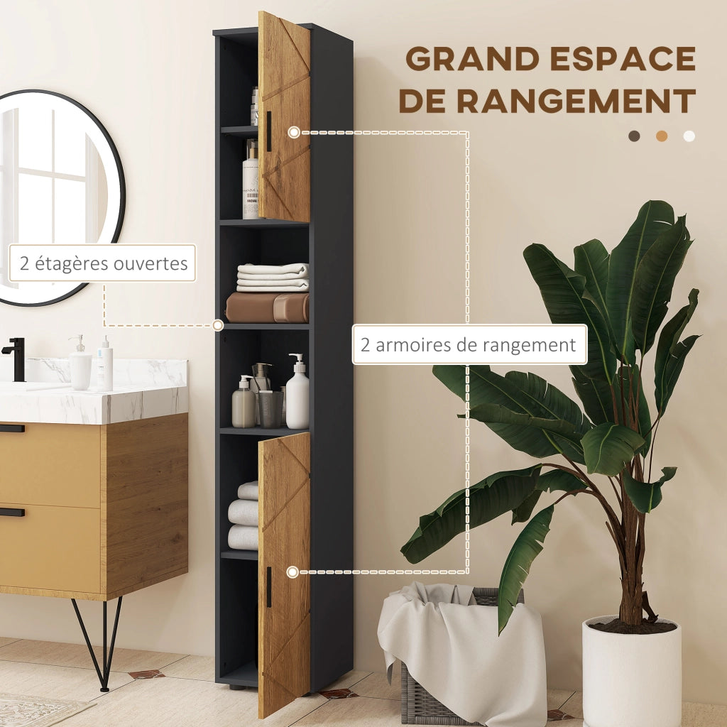 Colonna bagno ¨C zephmum ¨C 2 porte, 2 nicchie, 30x30x183 cm, quercia grigio scuro