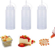 Tre grandi contenitori in plastica con chiusura a vite - 946 ml - contenitori riciclabili bianchi - per ketchup, mostarda, oli e salse