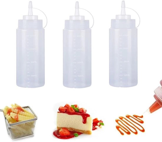 Tre grandi contenitori in plastica con chiusura a vite - 946 ml - contenitori riciclabili bianchi - per ketchup, mostarda, oli e salse