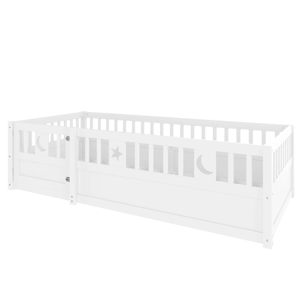 Letto per bambini 90×190 cm con sponda di sicurezza e serratura; senza materasso; bianco