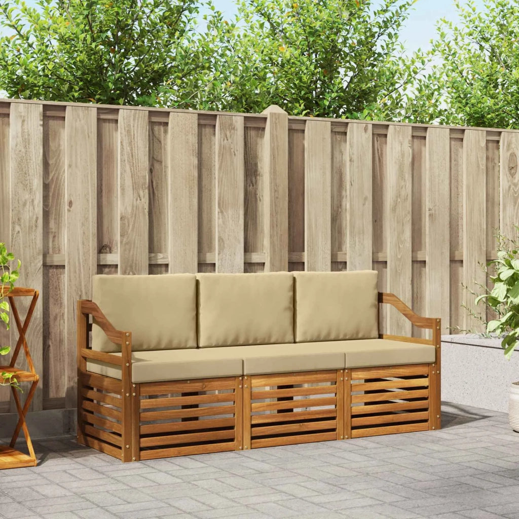 Set divani 3 pcs Naturale e Beige Legno di Acacia Massello 3374308