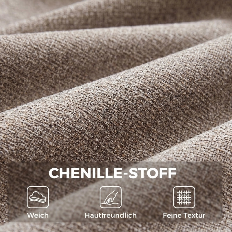 Poltrona da salotto in tessuto chenille color marrone chiaro con braccioli e gambe in metallo