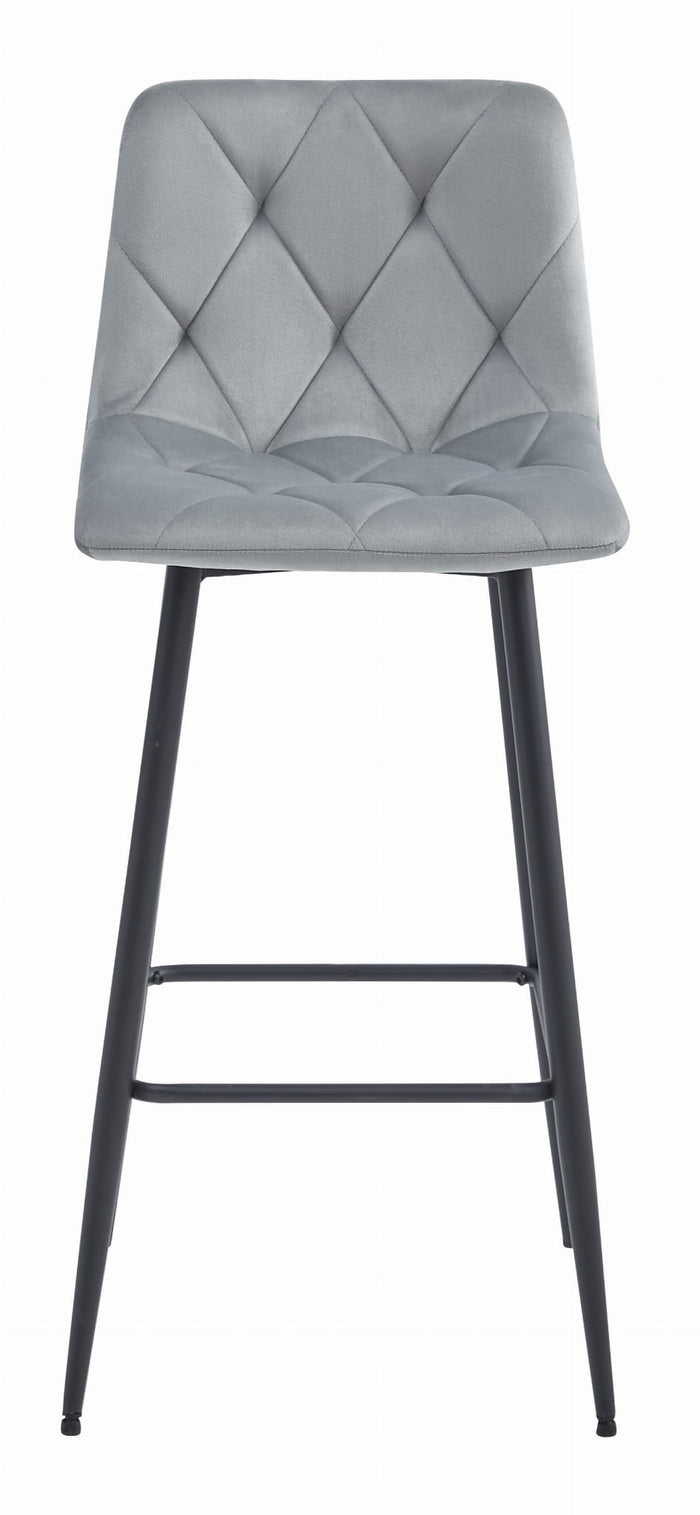 Set di 4 sgabelli da bar Valora KODA in velluto grigio argento con gambe in acciaio nero