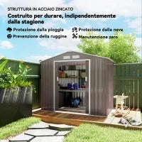 Casetta da Giardino Porta Utensili in Lamiera con Porte Scorrevoli, 213x130x185 cm, Grigio