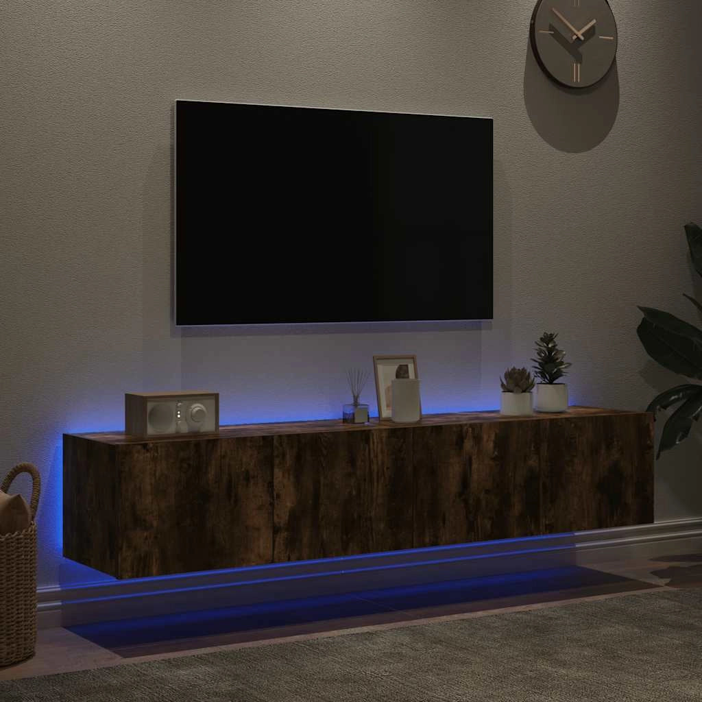 Mobili TV a Parete con Luci LED 2pz Rovere Fumo 80x35x31 cmcod mxl 134189