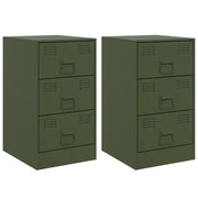 Set di 2 Comodini | Armadio da Notte | Mobiletto da notte Verde Oliva 34,5x39x62 cm in Acciaio