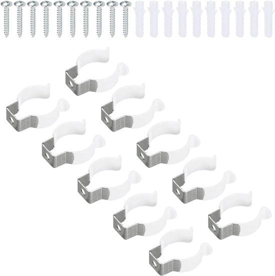 Sostegno LED per Lampada a Tubo - Montaggio a Clip - Acciaio Inossidabile - Bucia Fluorescente - Supporto - Bianco - Pacchetto da 10 - Adatto per T8 U Clips