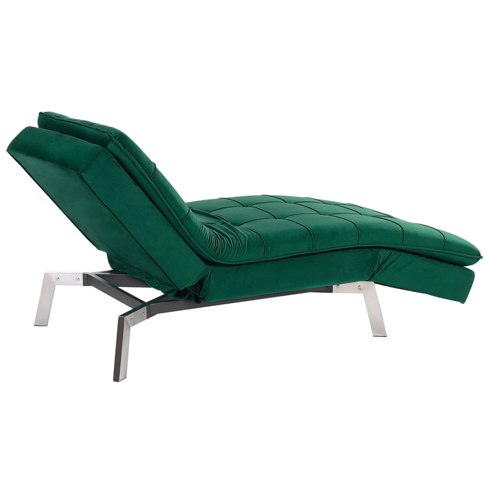 Chaise longue Velluto Verde Smeraldo capitonné Schienale e Gambe Regolabili Modern Glam