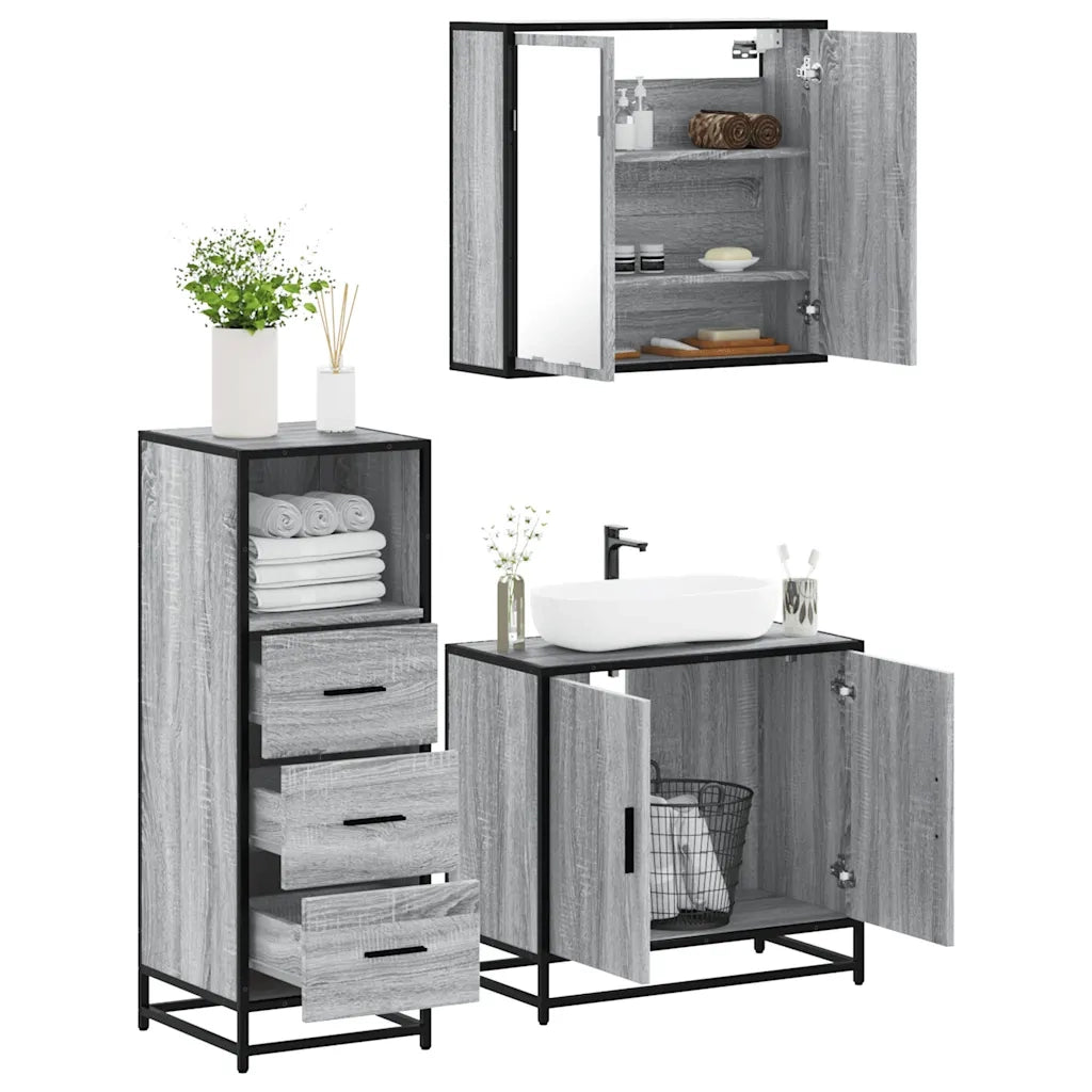 vidaXL Set Mobili da Bagno 3 pz Grigio Sonoma in Legno Multistrato