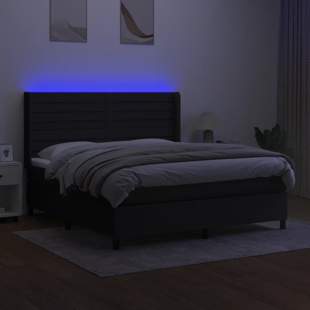 Letto a Molle con Materasso e LED Nero 160x200 cm in Tessuto 3138407