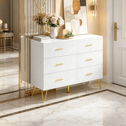 Cassettiera con 6 cassetti in truciolare con rivestimento melaminico bianca e oro per soggiorno e camera da letto