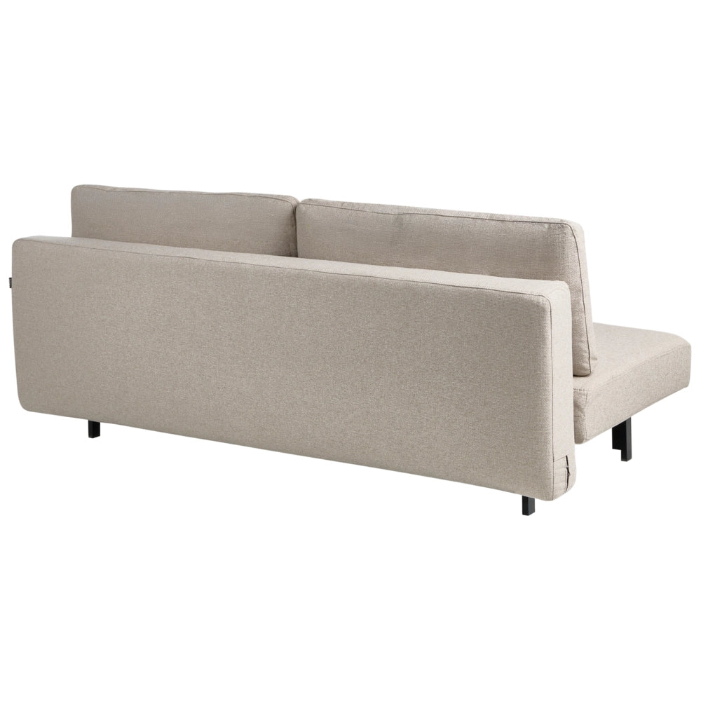 Divano letto beige Rivestimento in tessuto nero Gambe in ferro Funzione letto Cuscini dello schienale senza braccioli con fodere sfoderabili
