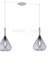 SOSPENSIONE BIANCO 2 LUCI SPOSTABILE VETRI BLU 1177BI-S2 S-BL
