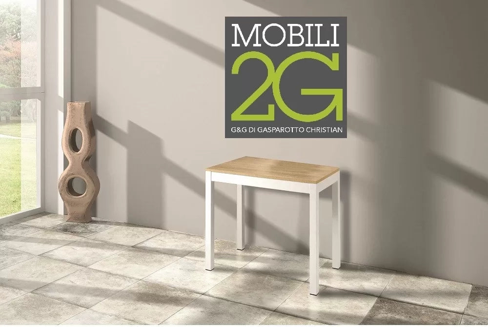 Consolle allungabile laminato rovere naturale/basamento bianco 90x50