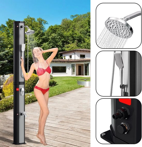 Douchetta solare 60L con asta in alluminio - Inclusa copertura, tappo di scarico e douchetta manuale per giardino e piscina