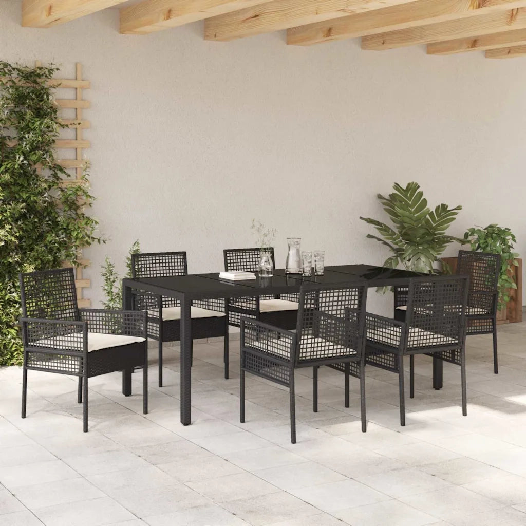 Set da Pranzo per Giardino 7 pcs Nero polyrattan 3334859
