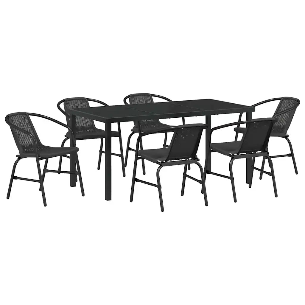 Set da Pranzo per Giardino 7 pcs Nero