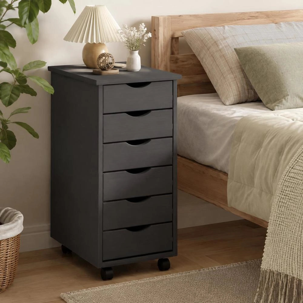 Rolling Cabinet With Drawers MOSS Grey Solid Pine Wood