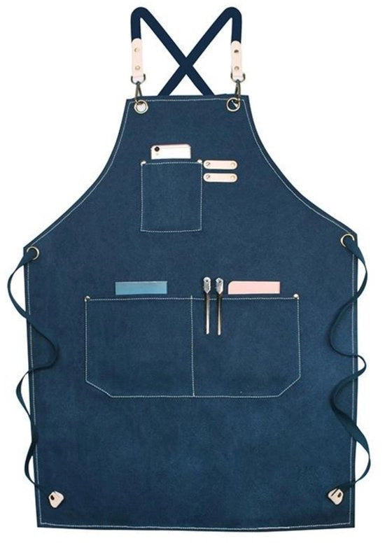 Schort da Cucina per Fai da Te - 1 pezzo - Cinturino con Spallacci Regolabili - Canapa con Tasche - Schort in Canapa Spesso - Impermeabile e Resistente all'Olio - per BBQ Falegname Pasticcere Tatuatori Parrucchieri Baristi Pittori