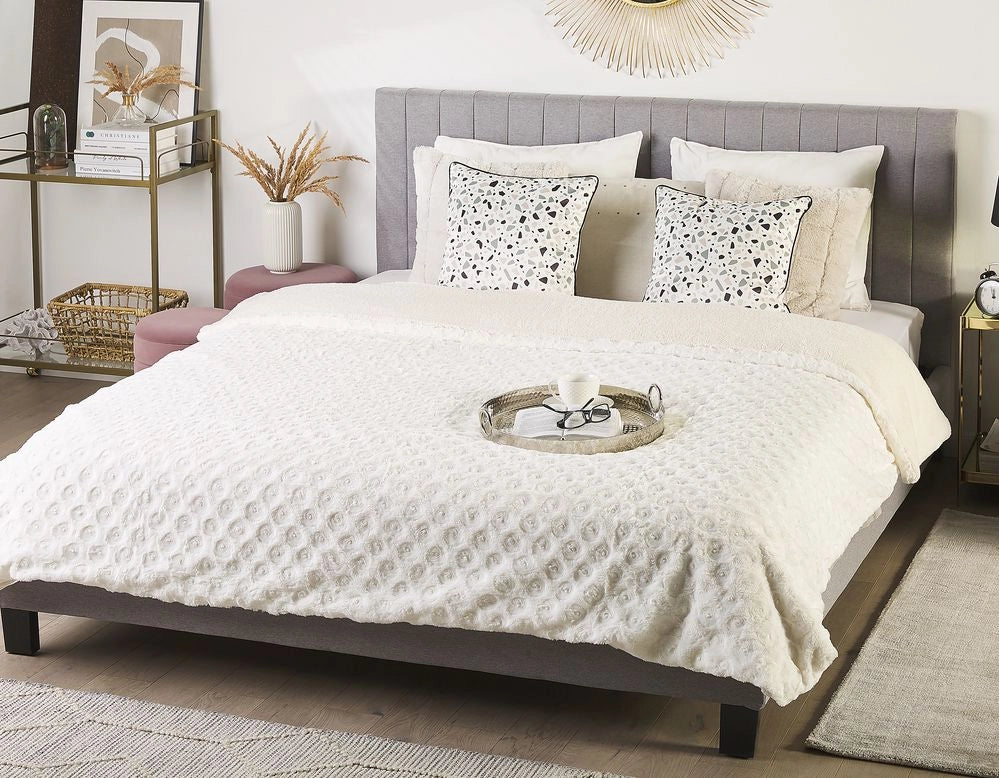 Copriletto in tessuto bianco 200 x 220 cm Coperta morbida e soffice