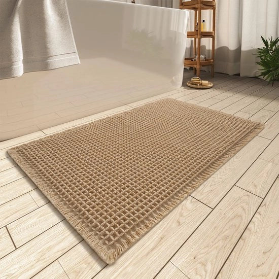 Matte da bagno migliorata - Superassorbente, mat da bagno antiscivolo per pavimento bagno - Asciugamano da bagno lavabile macchina con pennelli - Mat da bagno con parte posteriore in gomma - Estremamente morbido - 43 cm x 61 cm - Miele