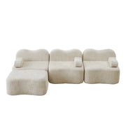 Divano angolare modulare senza struttura 3 posti con pouf; velluto; beige