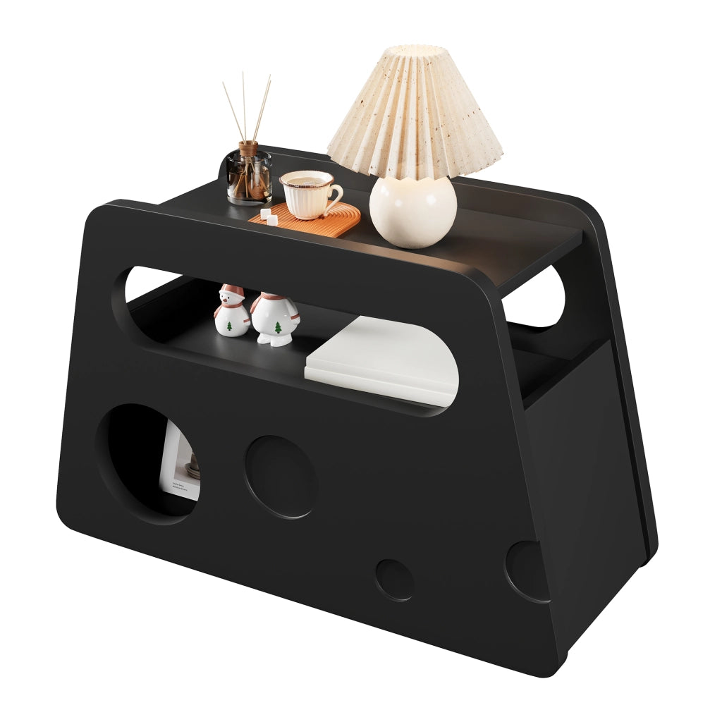 Carrello Comodino ¨C MINIMAL ¨C Nero, Rotondo, con Ruote, 81x33x51,5 cm