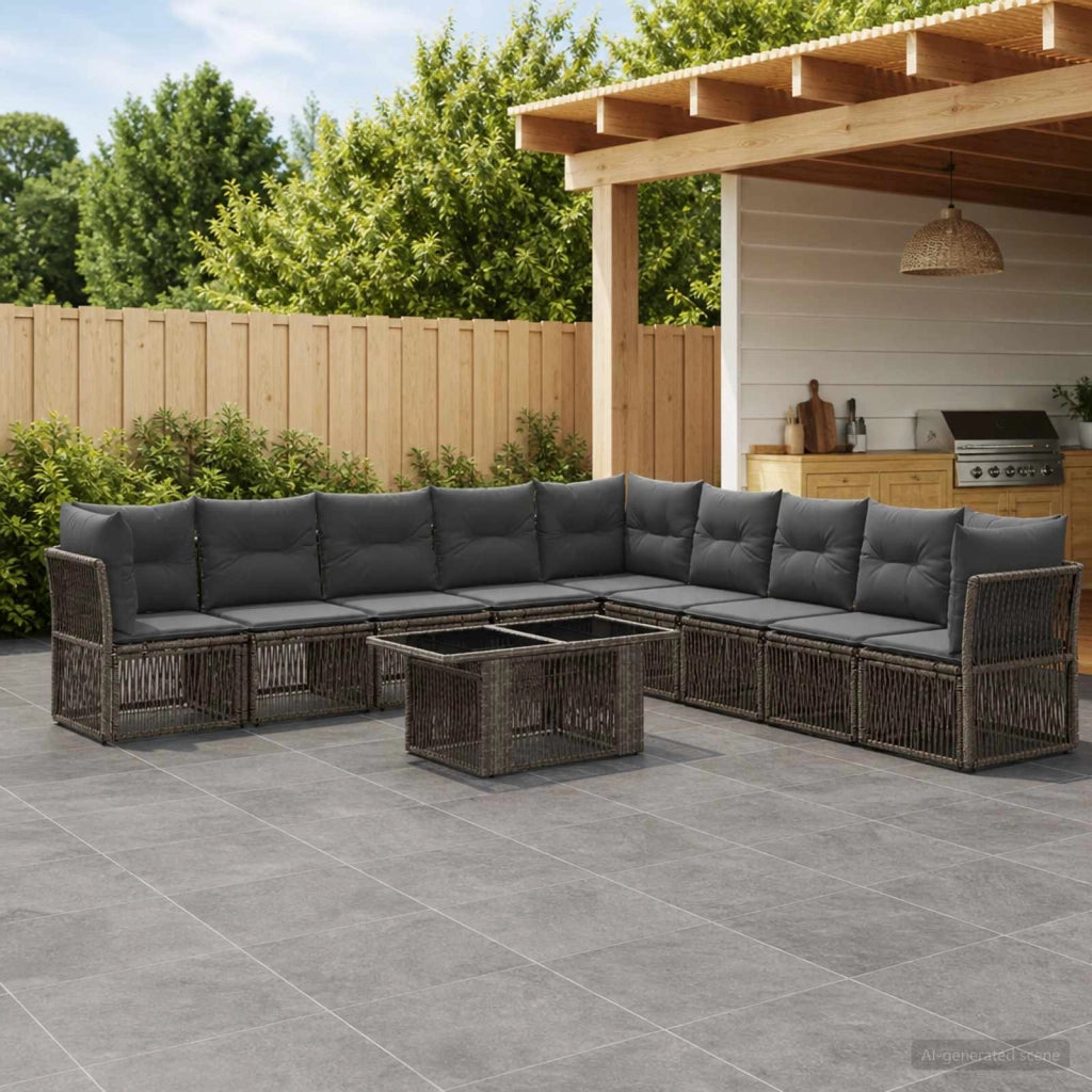 Set Divano da Giardino 10 pz Grigio polyrattan 3436481