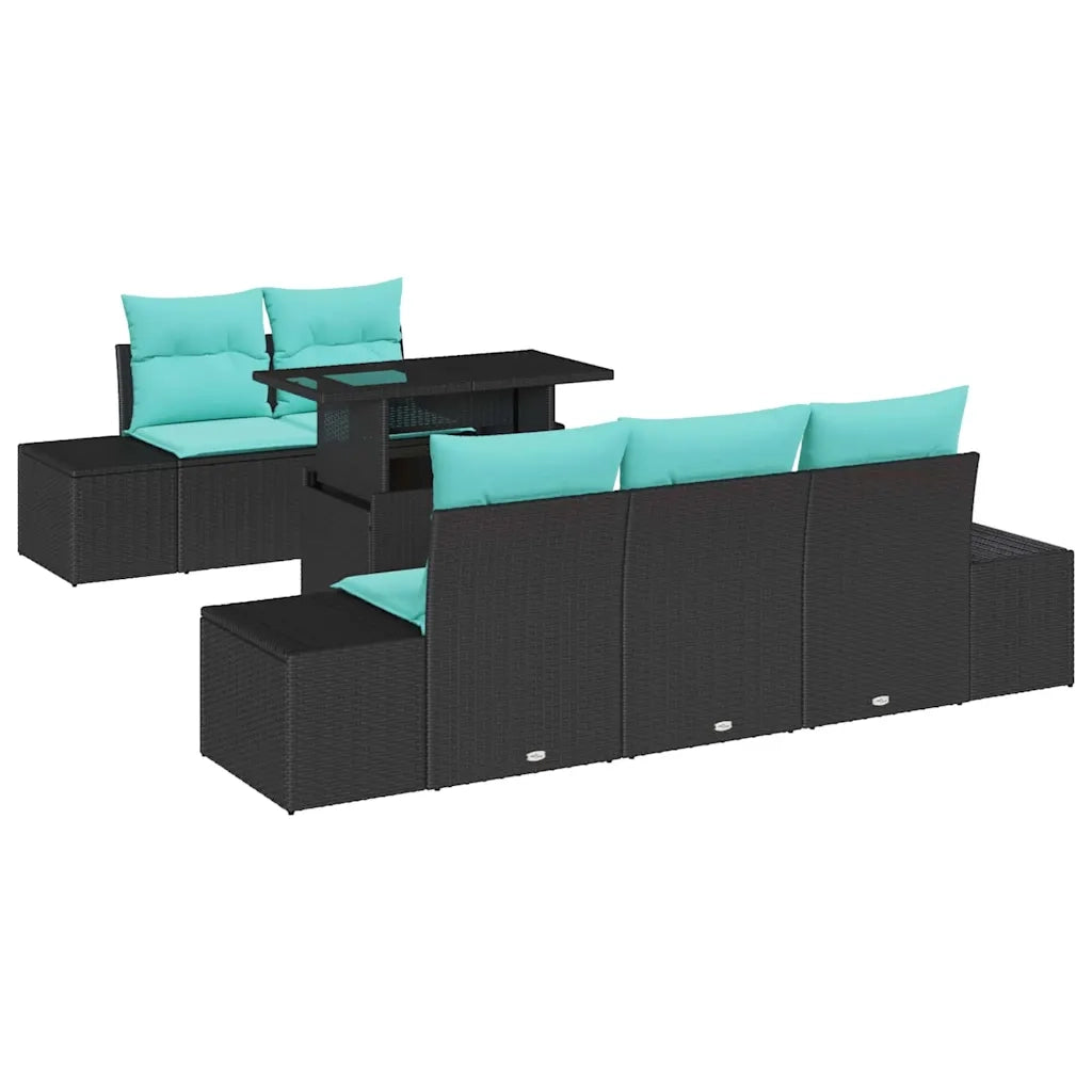 Set di divani 6 pz 5-Numero di posti Nero e Blu polyrattan 3349102