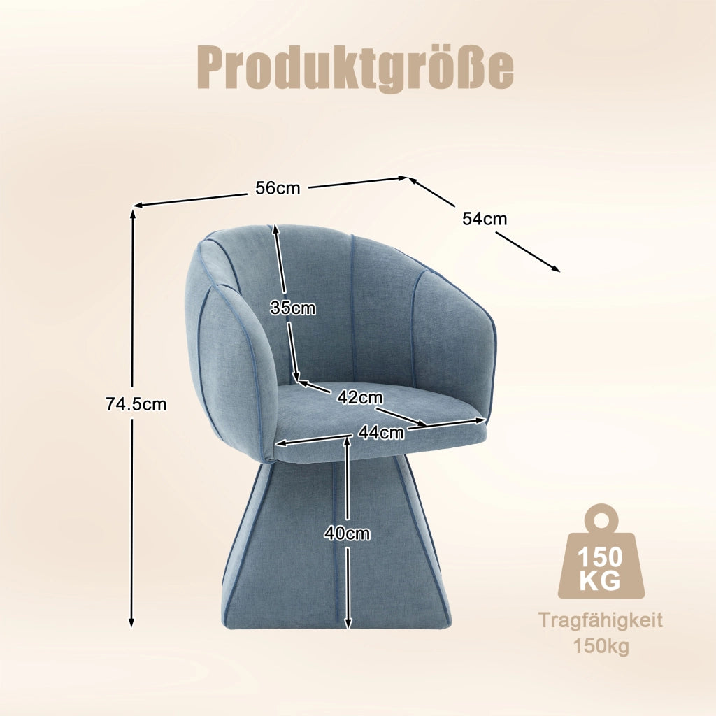 Poltrona girevole in chenille blu, seduta ergonomica con schienale alto, per camera e soggiorno