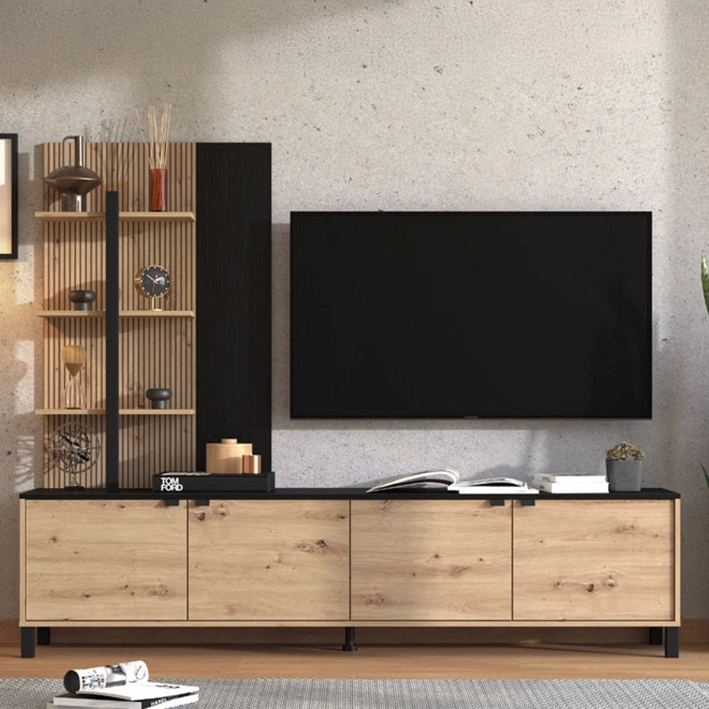 Mobile Soggiorno Staletti, Parete Attrezzata 4 Ripiani, 208x40x167h cm Marrone Rovere Nodi