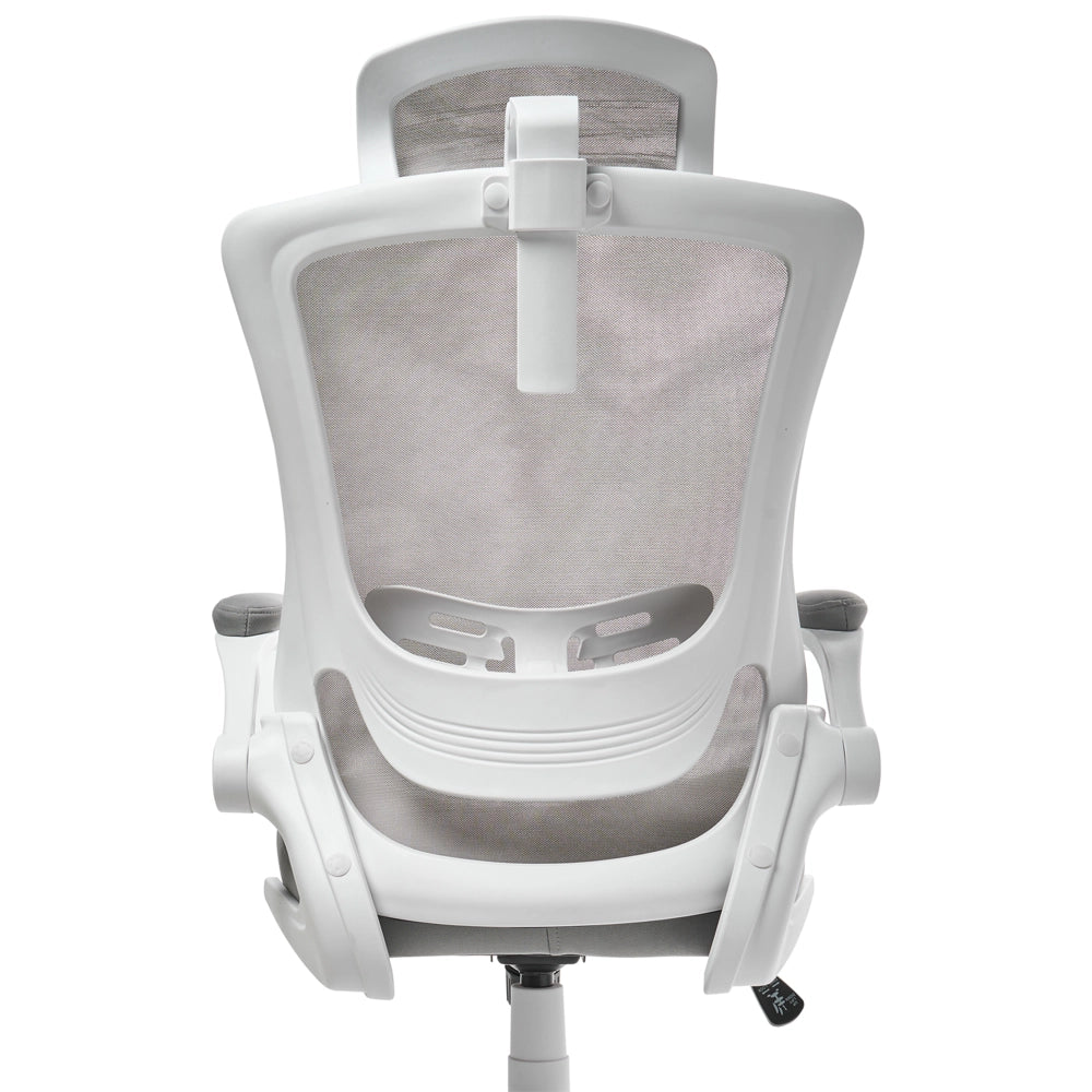Sedia da ufficio professionale con rivestimento in mesh grigio chiaro Poggiatesta e braccioli regolabili Sedile pneumatico Base girevole