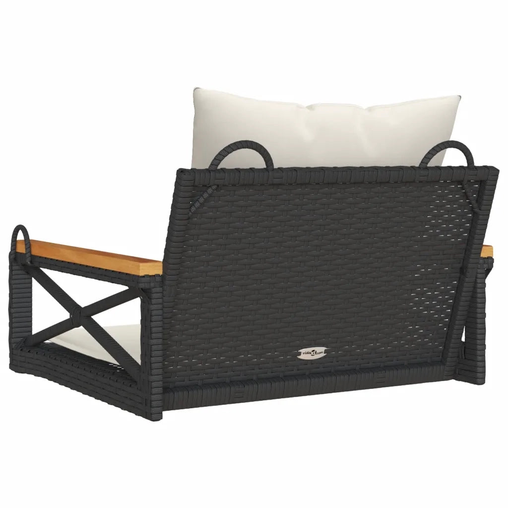 Panca da Giardino | Panchina a Dondolo con Cuscini Nera 63x62x40 cm in Polyrattan